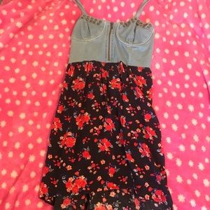 Medium Chambray Floral Mix Hi-Lo Dress with Studs